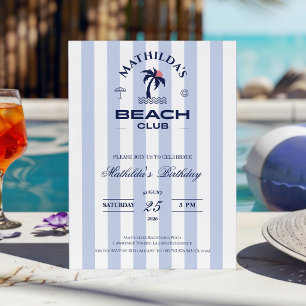 Preppy Girly Blue Beach Club Birthday Invitation
