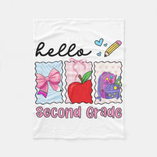 Preppy Girly Ck To School Hello Second Grade Teach Fleece Blanket