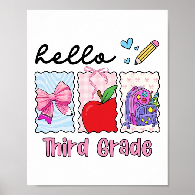 Preppy Girly Ck To School Hello Third Grade Teache Poster (Front)