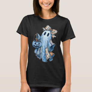 Preppy Girly Coquette Bow Patchwork Ghost Fall Hal T-Shirt