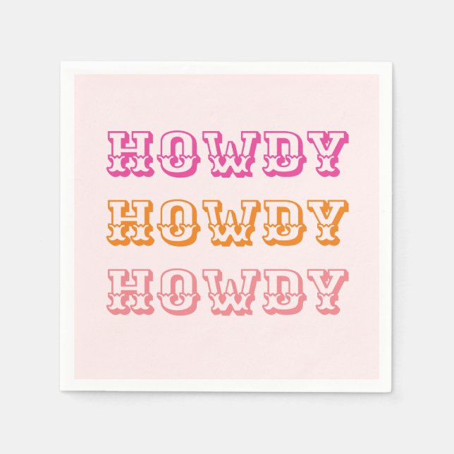 Preppy Girly Howdy Hot Pink Orange  Napkin (Front)