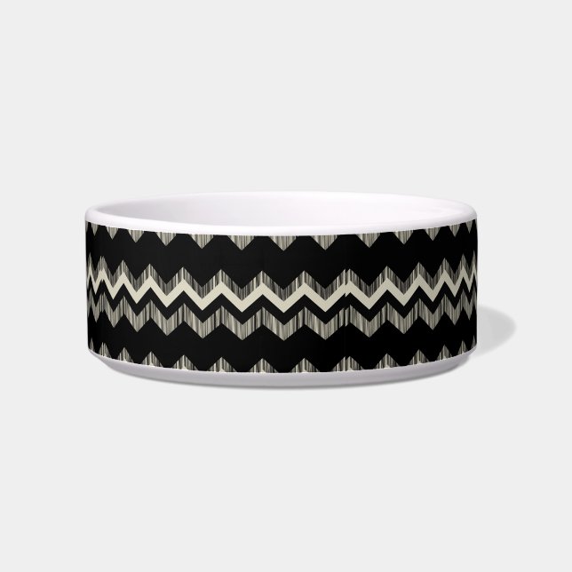 Preppy Girly Pattern Black And Grey Chevron Bowl (Right)