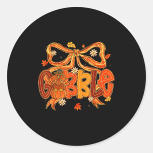 Preppy Gobble Coquette Bow Turkey Thanksgiving Fal Classic Round Sticker