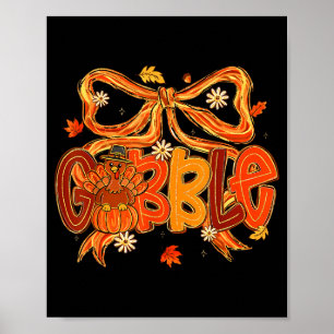 Preppy Gobble Coquette Bow Turkey Thanksgiving Fal Poster