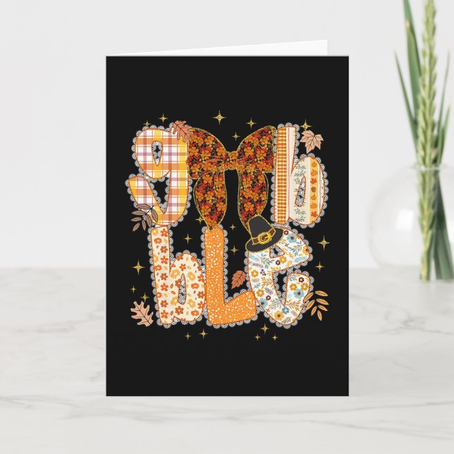 Preppy Gobble Coquette Lace Bow Fall Thanksgiving  Card (Front)