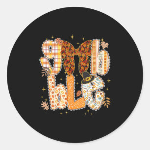 Preppy Gobble Coquette Lace Bow Fall Thanksgiving Classic Round Sticker