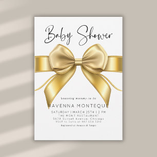 Preppy Gold Bow Clean Personalised Baby Shower  Invitation