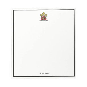 Preppy Gold Red Heraldic Crest Fleur de Lis Emblem Notepad