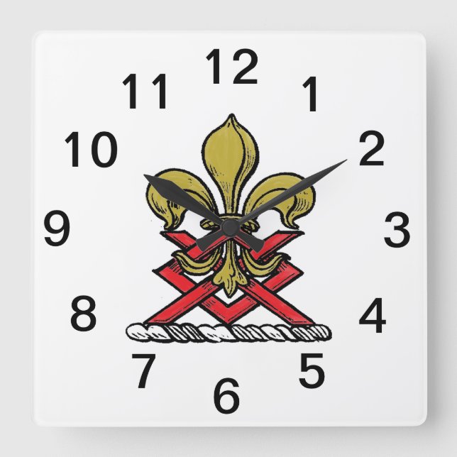 Preppy Gold Red Heraldic Crest Fleur de Lis Emblem Square Wall Clock (Front)