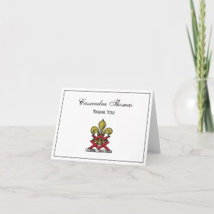Preppy Gold Red Heraldic Crest Fleur de Lis Emblem Thank You Card