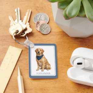 Preppy Golden Retriever Personalised Key Ring