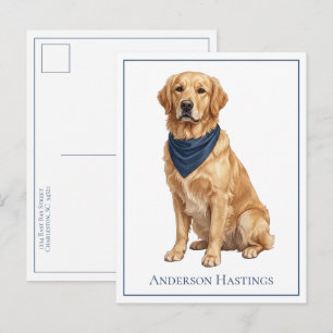 Preppy Golden Retriever Personalised Postcard