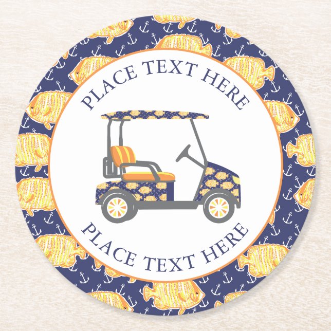 Preppy Goldfish Golf Cart Round Paper Coaster (Front)