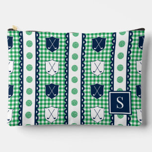 Preppy Golf Crest Gingham - Green & Navy Accessory Pouch