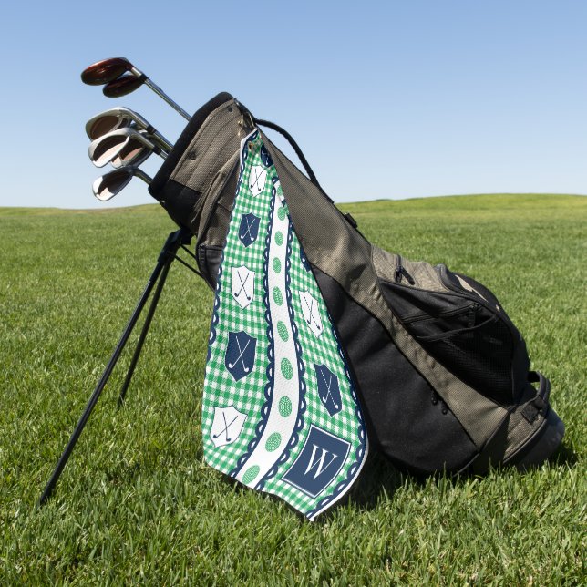 Preppy Golf Crest Gingham – Green & Navy Towel (Green)