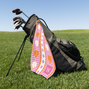 Preppy Golf Crest Gingham – Hot Pink & Orange Towel