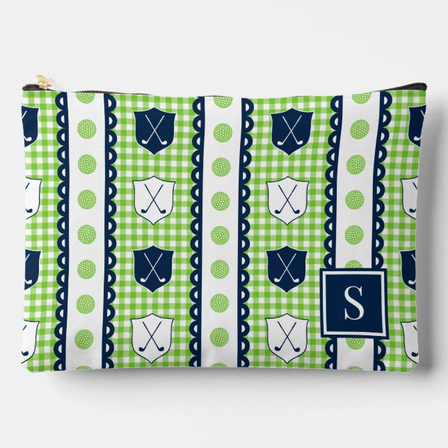 Preppy Golf Crest Gingham - Lime & Navy Accessory Pouch (Front)