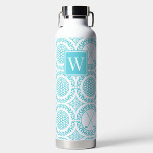 Preppy Golf Damask – Balls & Clubs - Turquoise Water Bottle