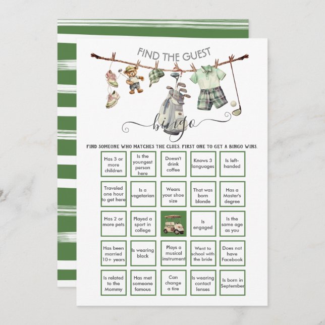 Preppy Golf Find the Guest BINGO  Invitation (Front/Back)