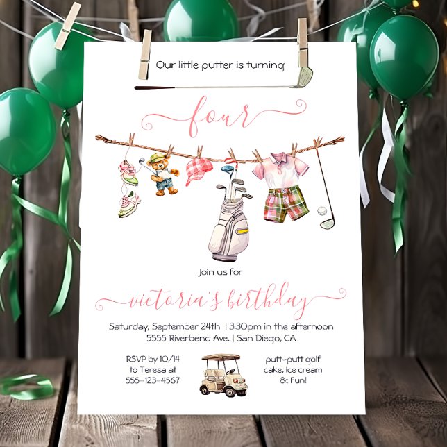 Preppy Golf girl Birthday Party Invitation (Creator Uploaded)