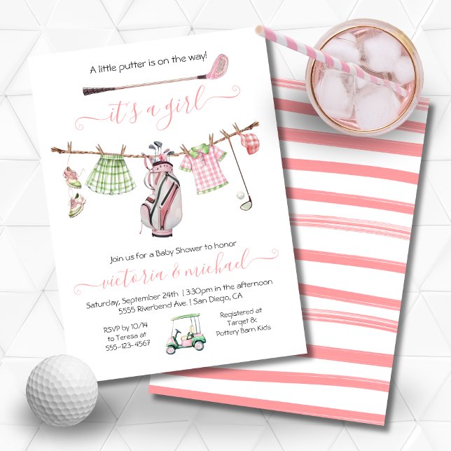 Preppy Golf Girl Girly Baby Shower Invitation (Creator Uploaded)