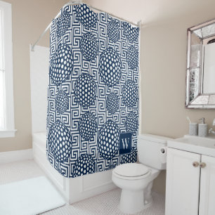 Preppy Golf Greek Key - Classic Navy & White Shower Curtain
