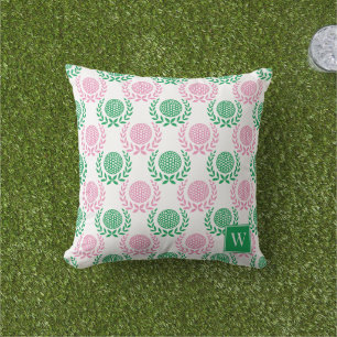 Preppy Golf Laurel Wreath - Pink & Green Cushion