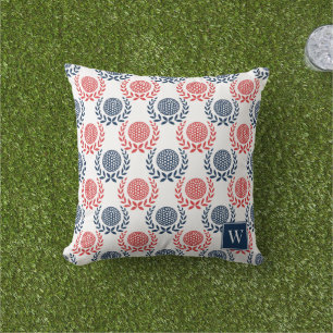 Preppy Golf Laurel Wreath - Red & Navy Cushion