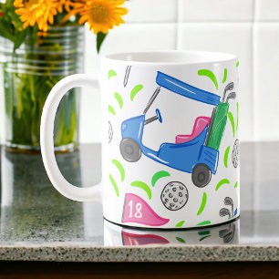 Preppy Golf Pattern Golf Cart Tee Ball Coffee Mug