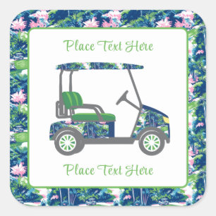 Preppy Golf Print Golf Cart Square Sticker