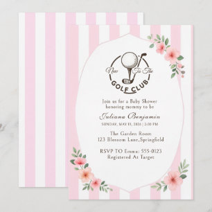 Preppy Golf Theme Pink Floral Girl Baby Shower  Invitation
