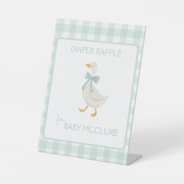 Preppy Goose Baby Shower Diaper Raffle Pedestal Sign (Front)