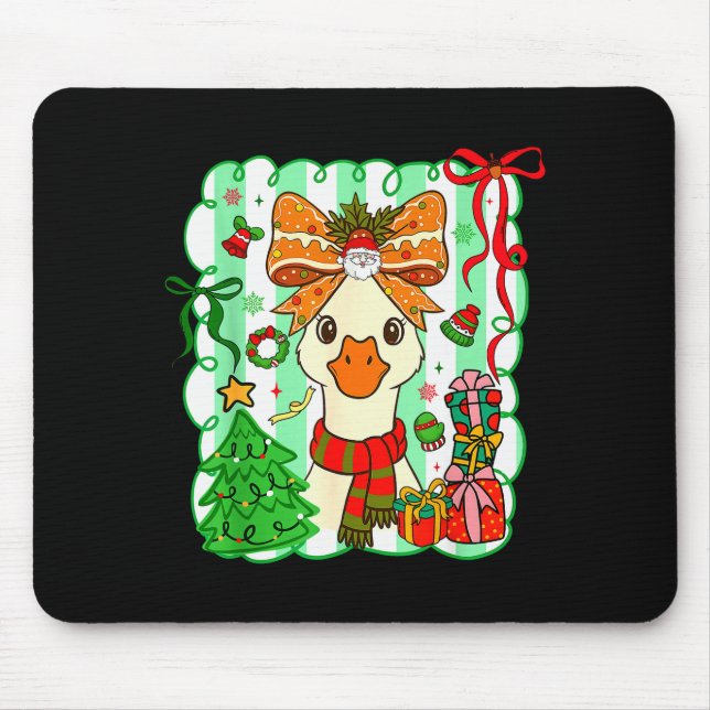 Preppy Gooses Bow Xmas Tree Funny Christmas Girl W Mouse Pad (Front)