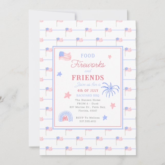 Preppy Grandmillennial 4th of July BBQ Invitation (Front)