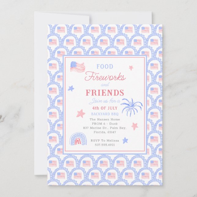 Preppy Grandmillennial 4th of July BBQ Invitation (Front)