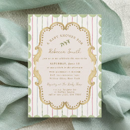 Preppy Grandmillennial Botanical Frame Baby Shower Invitation