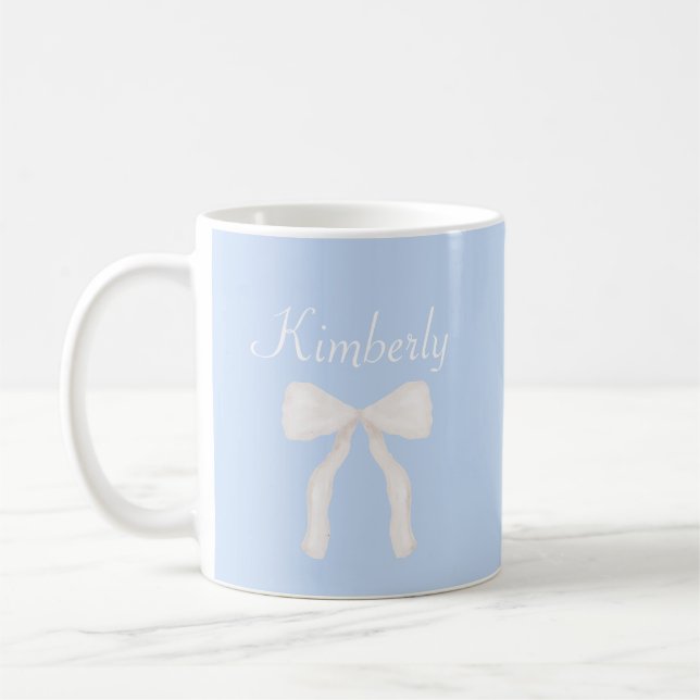 Preppy Grandmillennial Bow Personalised  Coffee Mug (Left)