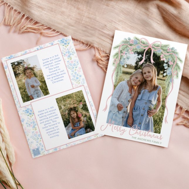 Preppy Grandmillennial Christmas Bow Swag Photo Holiday Card (Creator Uploaded)