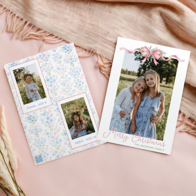 Preppy Grandmillennial Christmas Bow Swag Photo Holiday Card (Creator Uploaded)