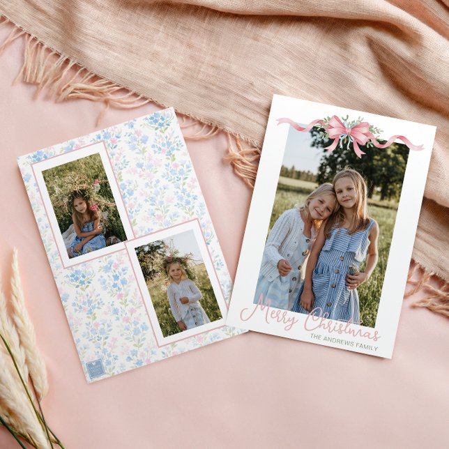 Preppy Grandmillennial Christmas Bow Swag Photo Holiday Card (Creator Uploaded)