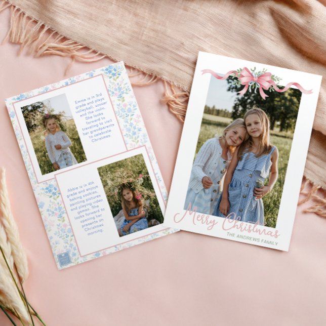 Preppy Grandmillennial Christmas Bow Swag Photo Holiday Card (Creator Uploaded)