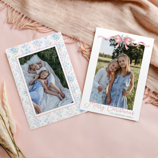 Preppy Grandmillennial Christmas Bow Swag Photo Holiday Card (Creator Uploaded)