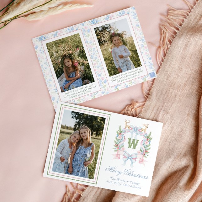 Preppy Grandmillennial Christmas Monogram Crest Holiday Card (Creator Uploaded)