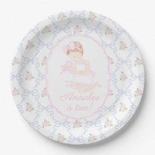 Preppy Grandmillennial Dolly and Me Pink Bows Paper Plate
