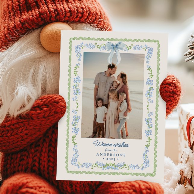 Preppy Grandmillennial Garland Christmas Photo Holiday Card (Creator Uploaded)
