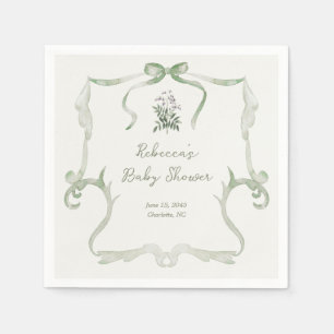 Preppy Grandmillennial Neutral Green Baby Shower Napkin