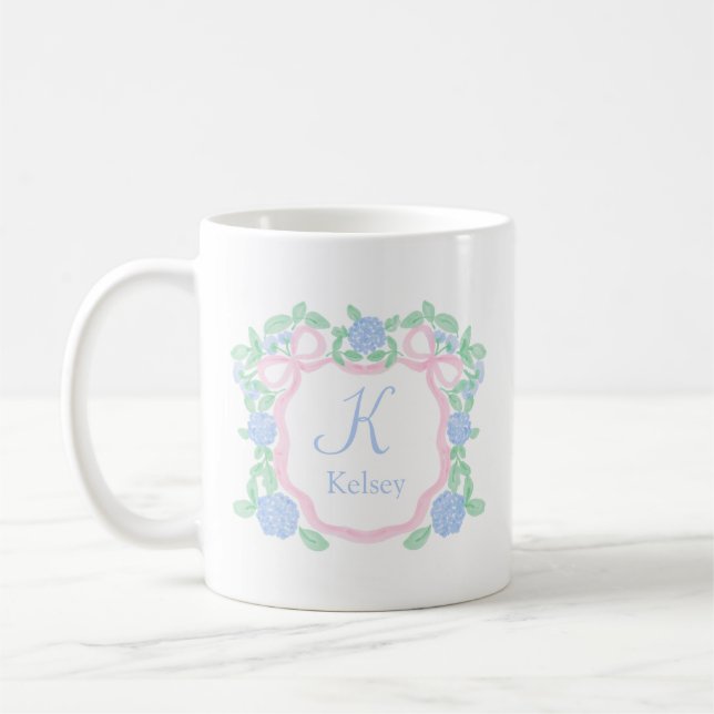 Preppy Grandmillennial Personalised Monogram Crest Coffee Mug (Left)