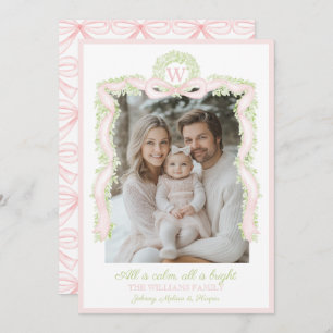 Preppy Grandmillennial Pink Bows Ribbon Garland Holiday Card