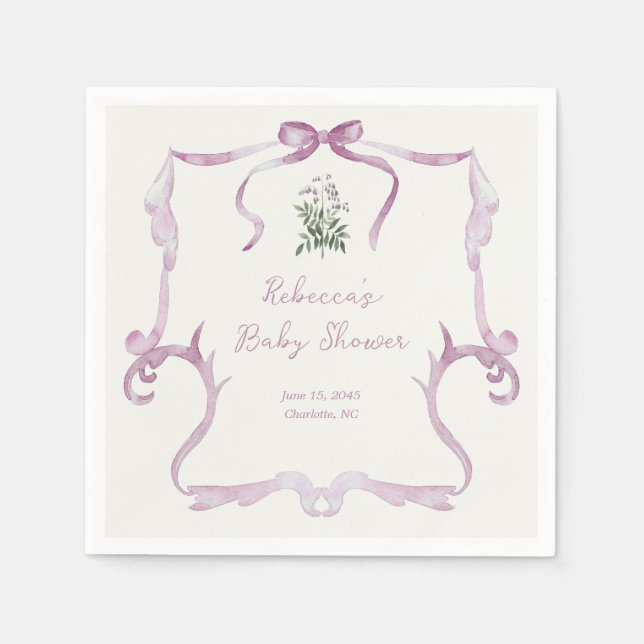 Preppy Grandmillennial Pink Girl Baby Shower Napkin (Front)