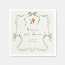 Preppy Grandmillennial Sage Green Baby Shower Napkin